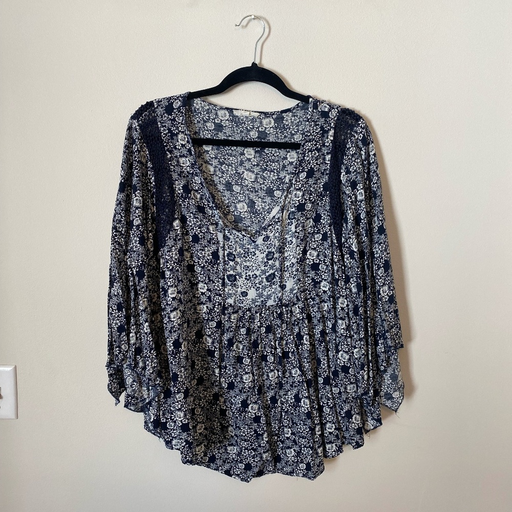 Urban Outfitters Floral Boho Navy Top